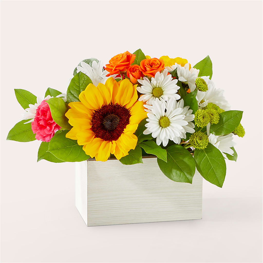 Sun-drenched Blooms Box Bouquet – Bella Fleur Sweets And Gifts Inc, Aurora IL