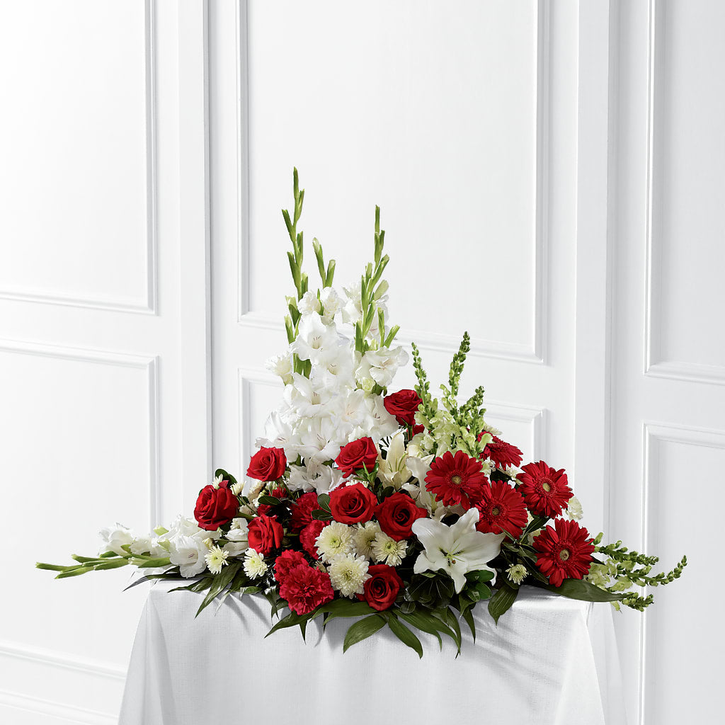 Crimson & White Arrangement – Bella Fleur Sweets And Gifts Inc, Aurora IL