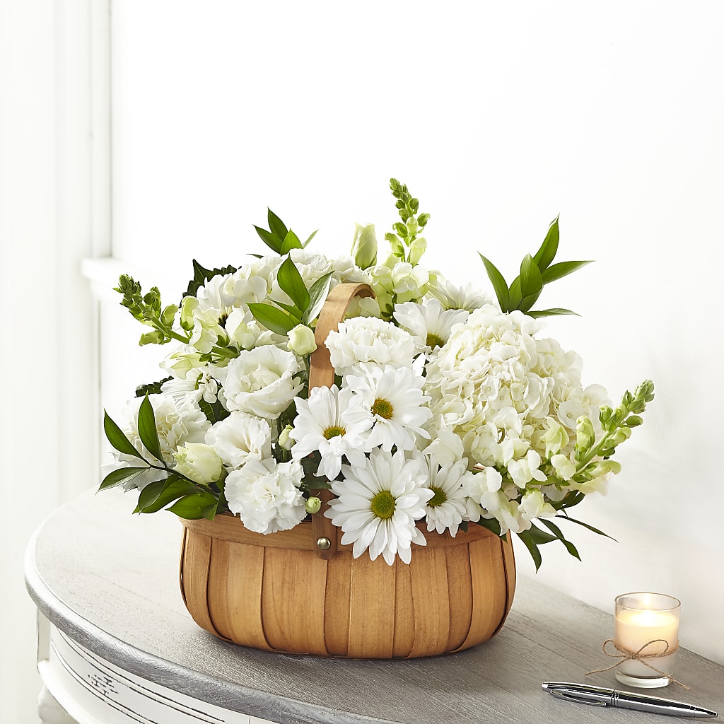 Pure Ivory Basket – Bella Fleur Sweets And Gifts Inc, Aurora IL