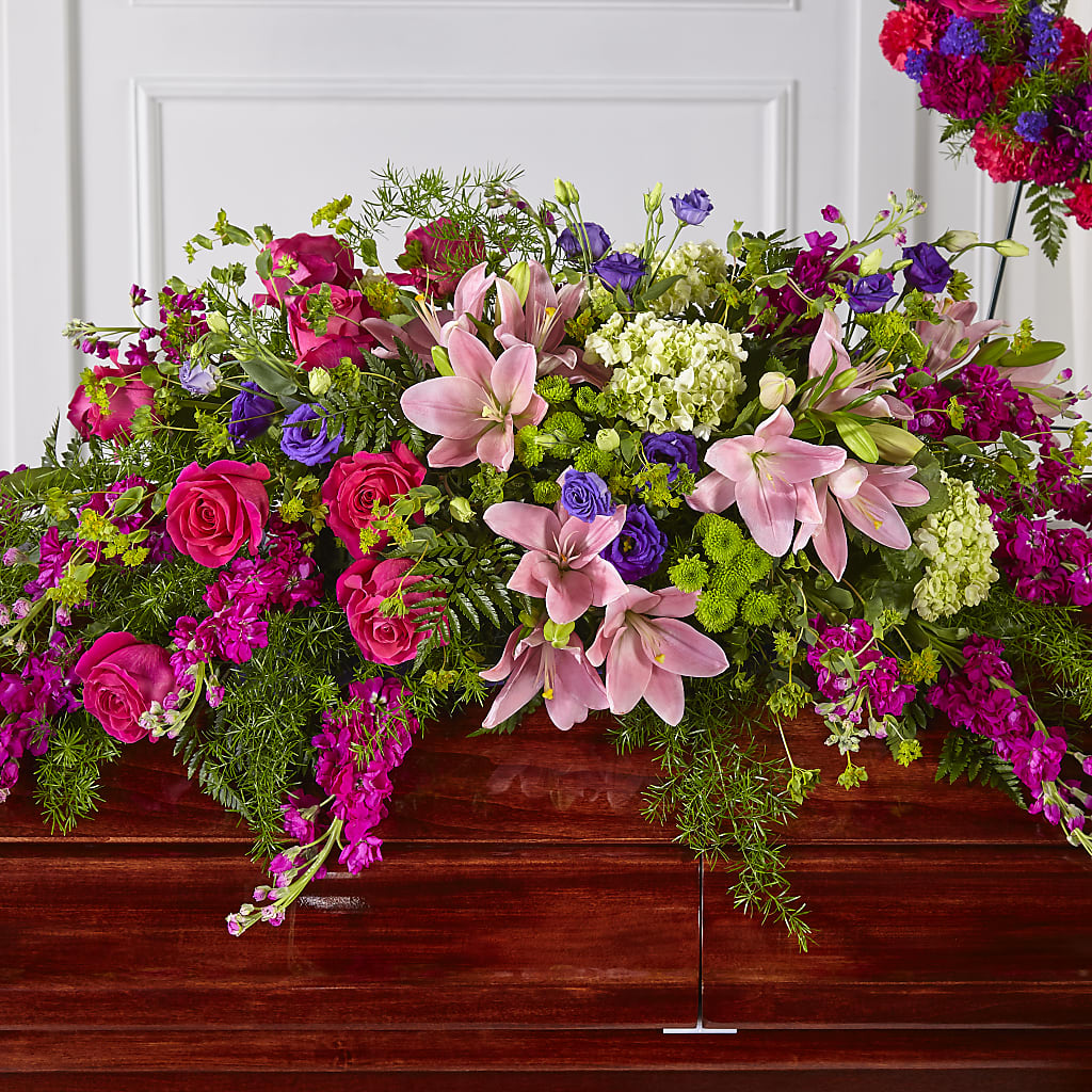 Radiant Tribute Casket Spray – Bella Fleur Sweets And Gifts Inc, Aurora IL