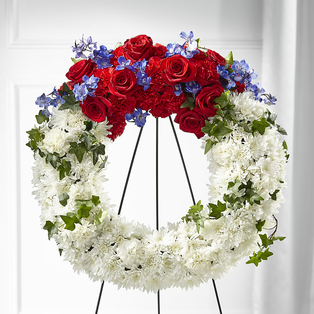 Patriotic Passion Wreath – Bella Fleur Sweets And Gifts Inc, Aurora IL