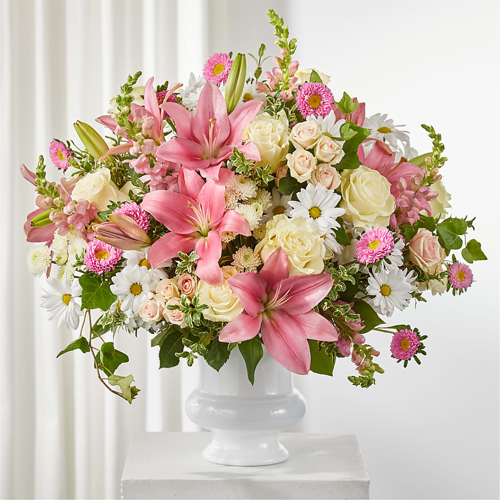 Empathetic Blooms Urn Arrangement – Bella Fleur Sweets And Gifts Inc, Aurora IL