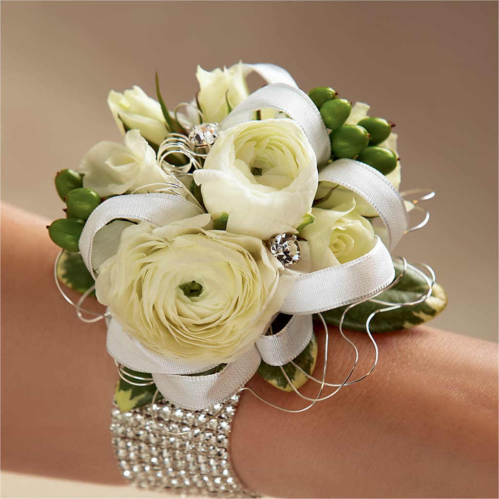 White Wedding Corsage – Bella Fleur Sweets And Gifts Inc, Aurora IL
