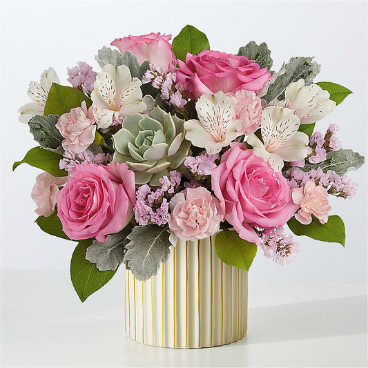 Dusty Rose Bouquet with Ivory Vase –  Bella Fleur Sweets And Gifts Inc, Aurora IL