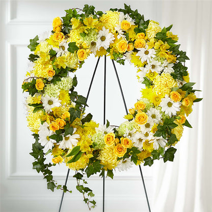 Golden Remembrance Wreath –  Bella Fleur Sweets And Gifts Inc, Aurora IL