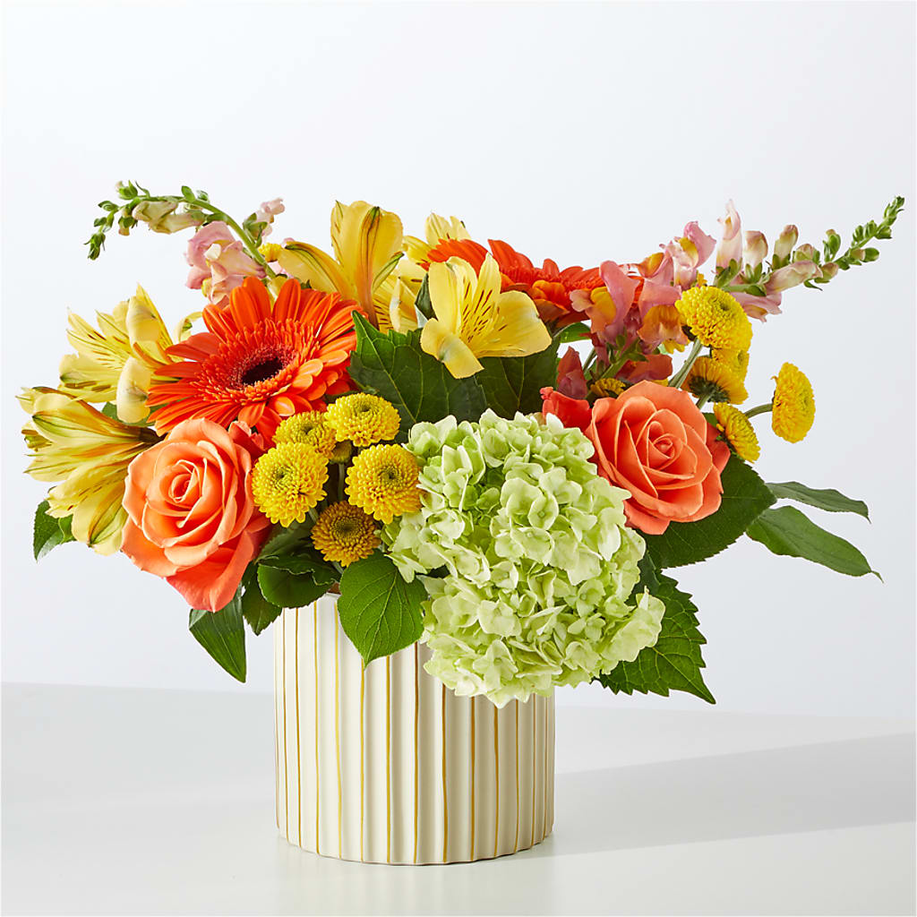Autumn Sunshine Bouquet with Ivory Vase –  Bella Fleur Sweets And Gifts Inc, Aurora IL