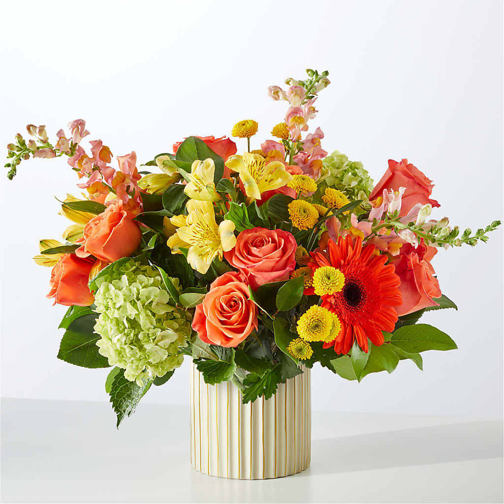 Autumn Sunshine Bouquet with Ivory Vase –  Bella Fleur Sweets And Gifts Inc, Aurora IL