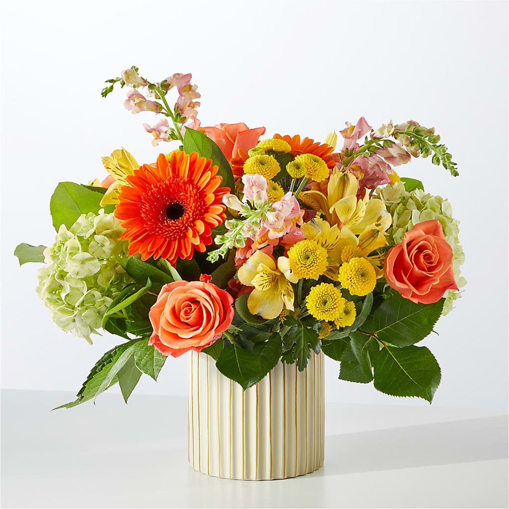 Autumn Sunshine Bouquet with Ivory Vase –  Bella Fleur Sweets And Gifts Inc, Aurora IL