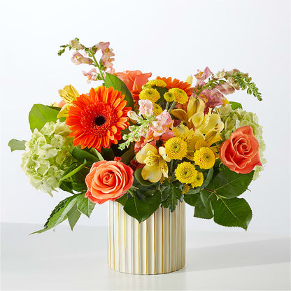 Autumn Sunshine Bouquet with Ivory Vase –  Bella Fleur Sweets And Gifts Inc, Aurora IL