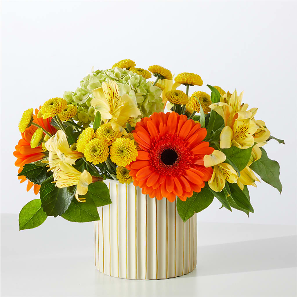 Autumn Sunshine Bouquet with Ivory Vase –  Bella Fleur Sweets And Gifts Inc, Aurora IL